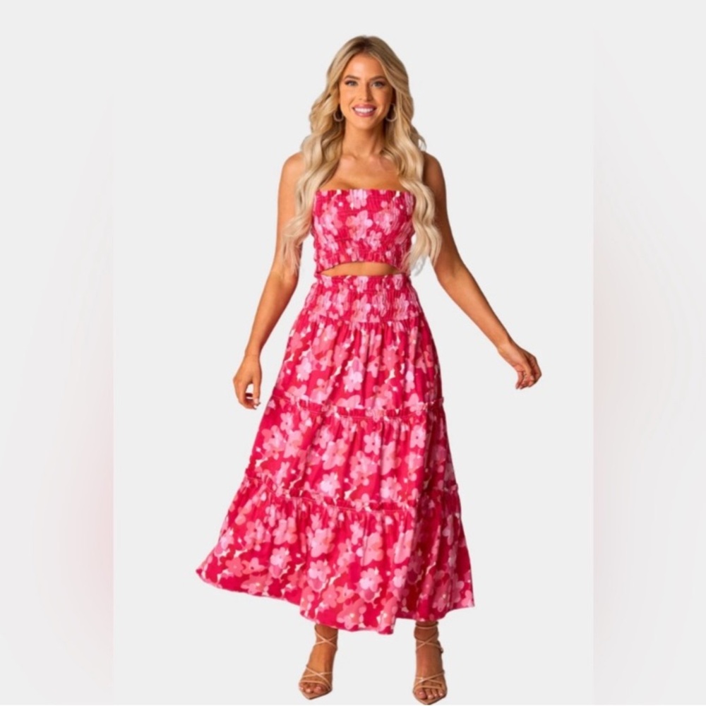 Buddy Love Tamra Pink Red Floral Skirt Set Boho Tropical Aloha Flowy Romantic XS